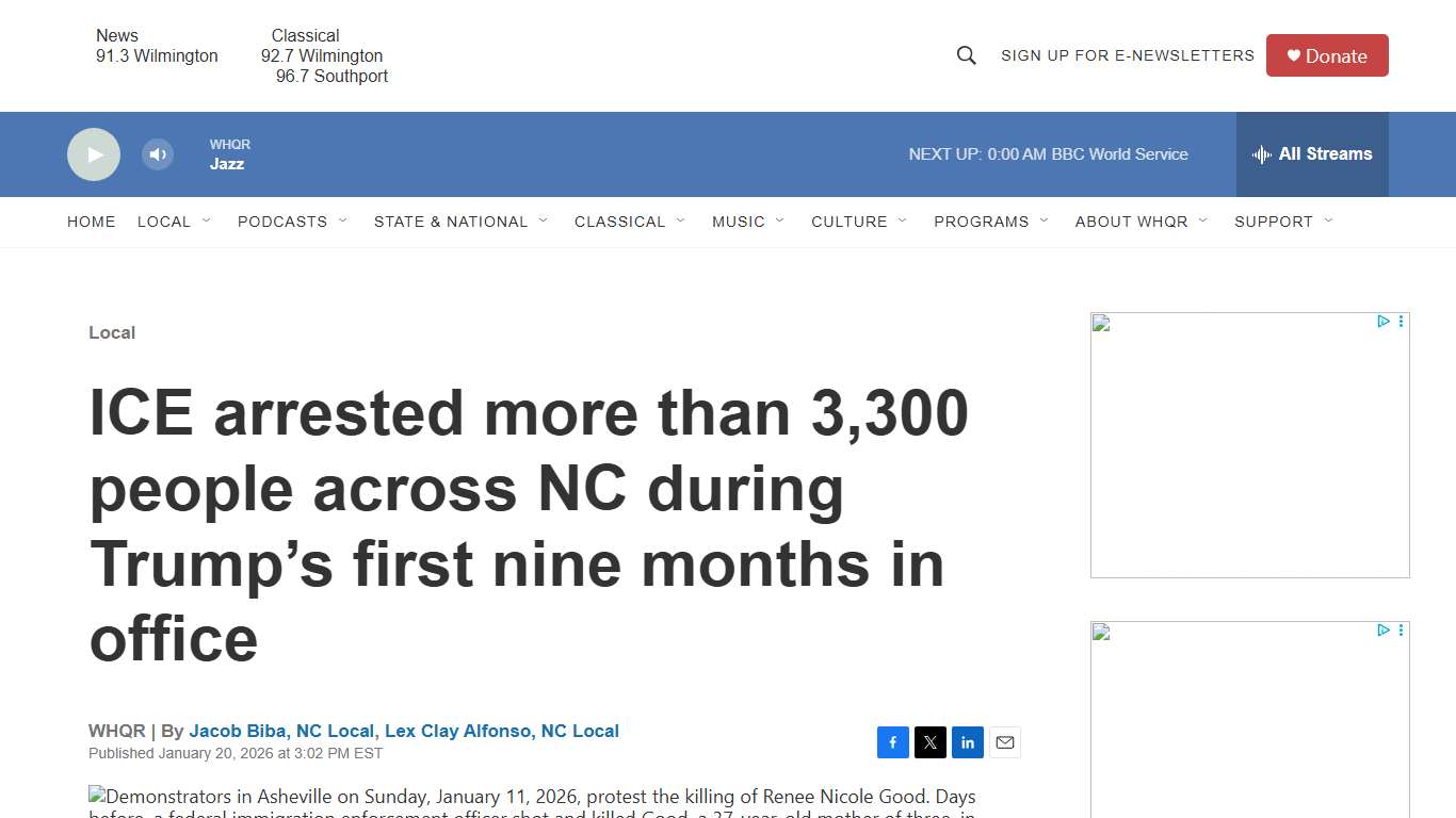 ICE arrested more than 3,300 people across NC during Trump’s first nine months in office WHQR