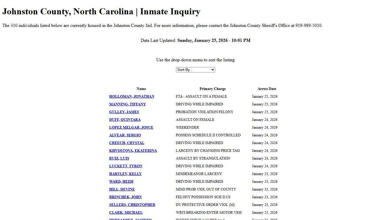 Johnston County, North Carolina Inmate Inquiry